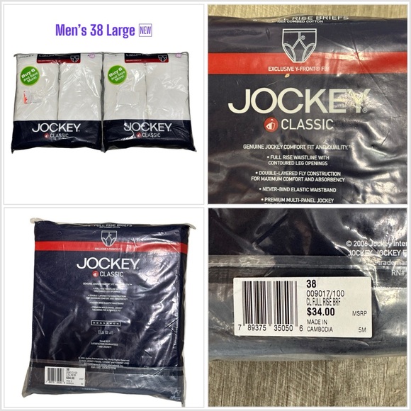 2 Pkg Men’s Vintage Jockey 38 Brief White 2006 Y Front Fly Style 9017 Full Rise - Picture 1 of 8